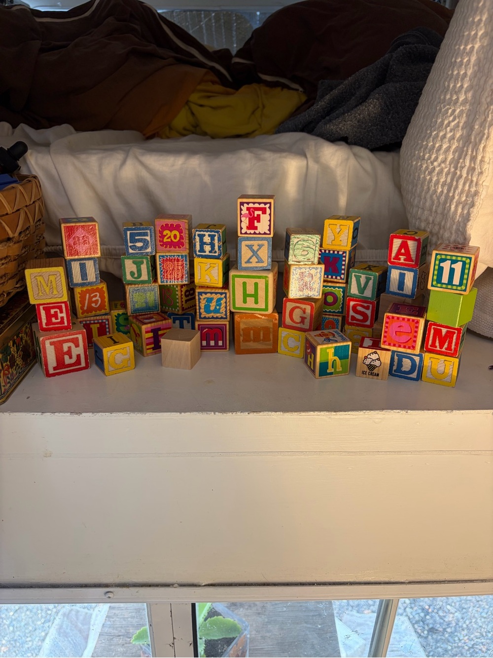 Vintage Wooden Alphabet Blocks Set - Red, Blue, Yellow, Green